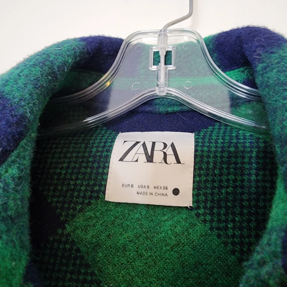 Zara Buffalo Plaid Jacket Green Navy Shacket Winter Thick Flannel Street Wear